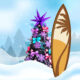 Christmas Tree and Surfboard in the snow