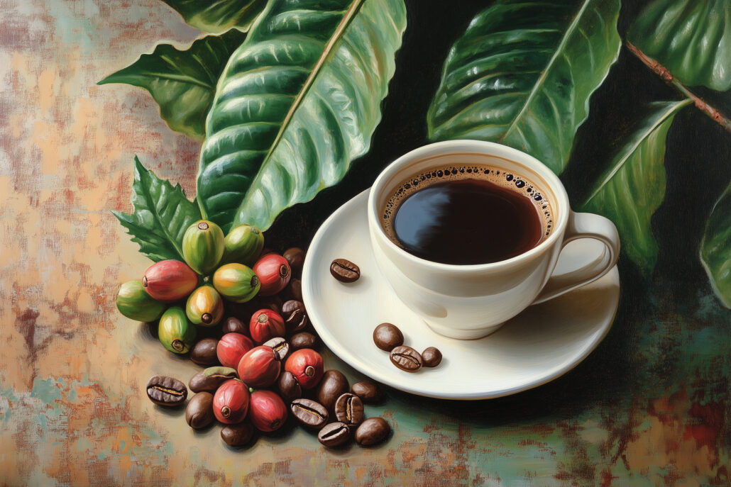 Cup of Kona Coffee and coffee beans