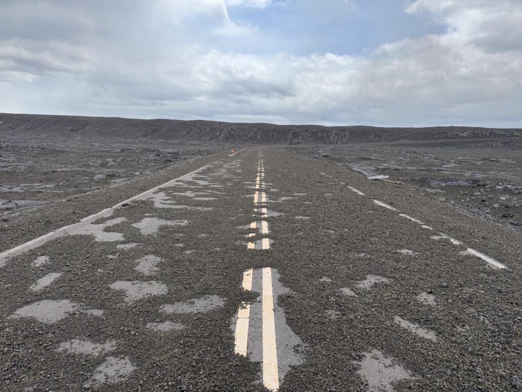 Road covered with volcanic sand