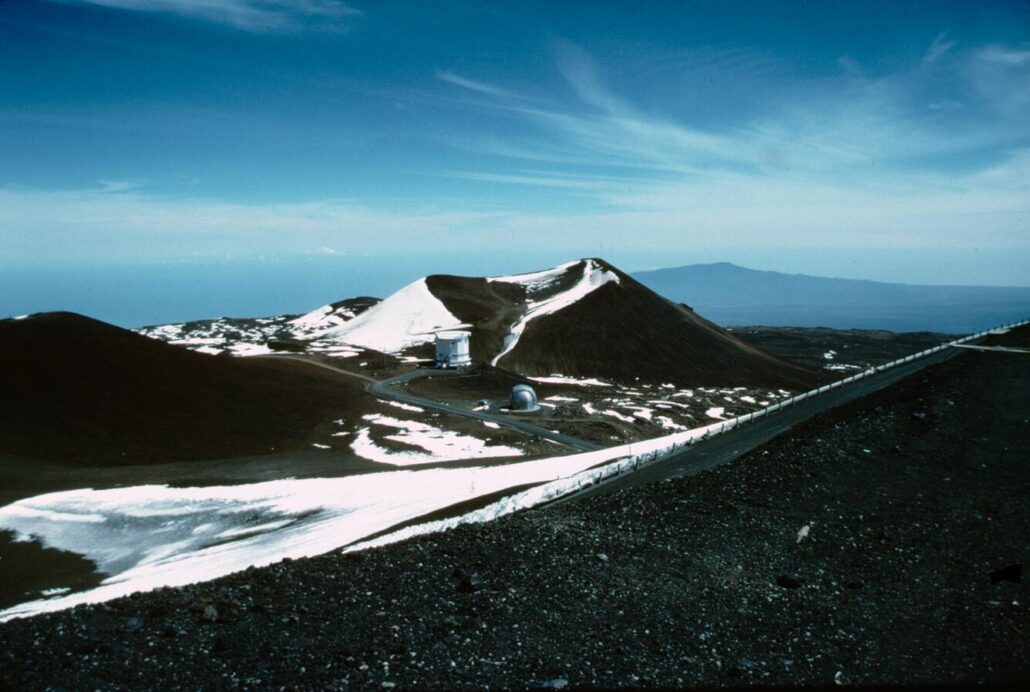 cinder cone on the top of Mauna Kea with snow around