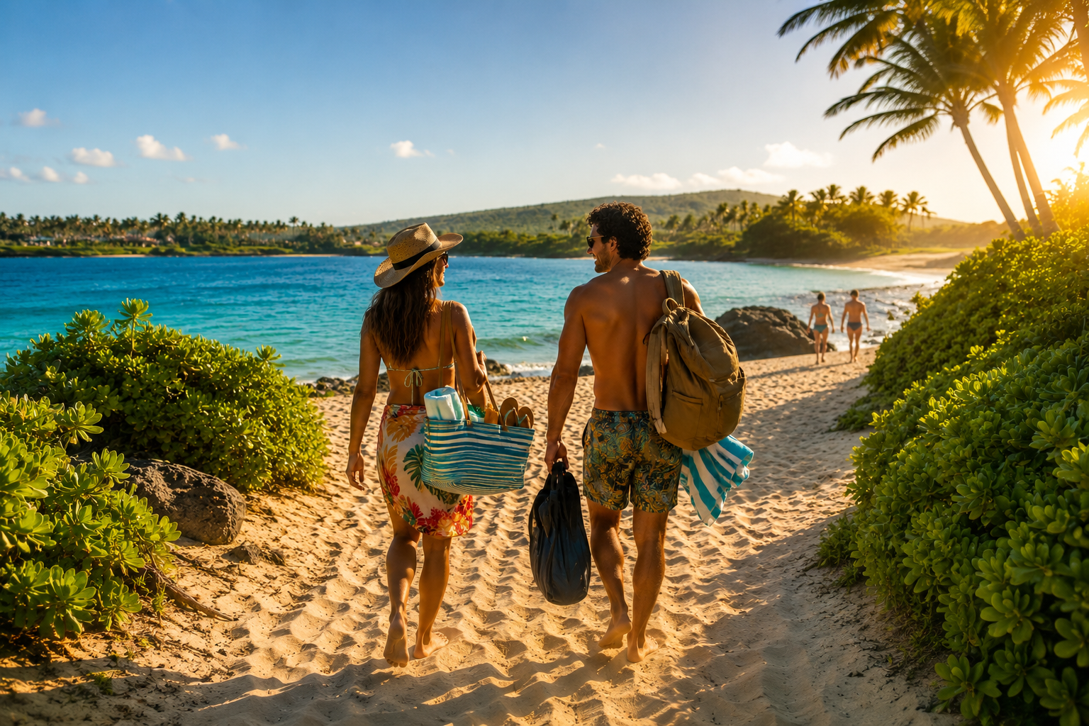 Couple walking to the beach in Hawaii