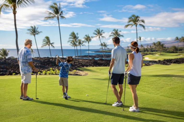 Family playing golf in Hawaii