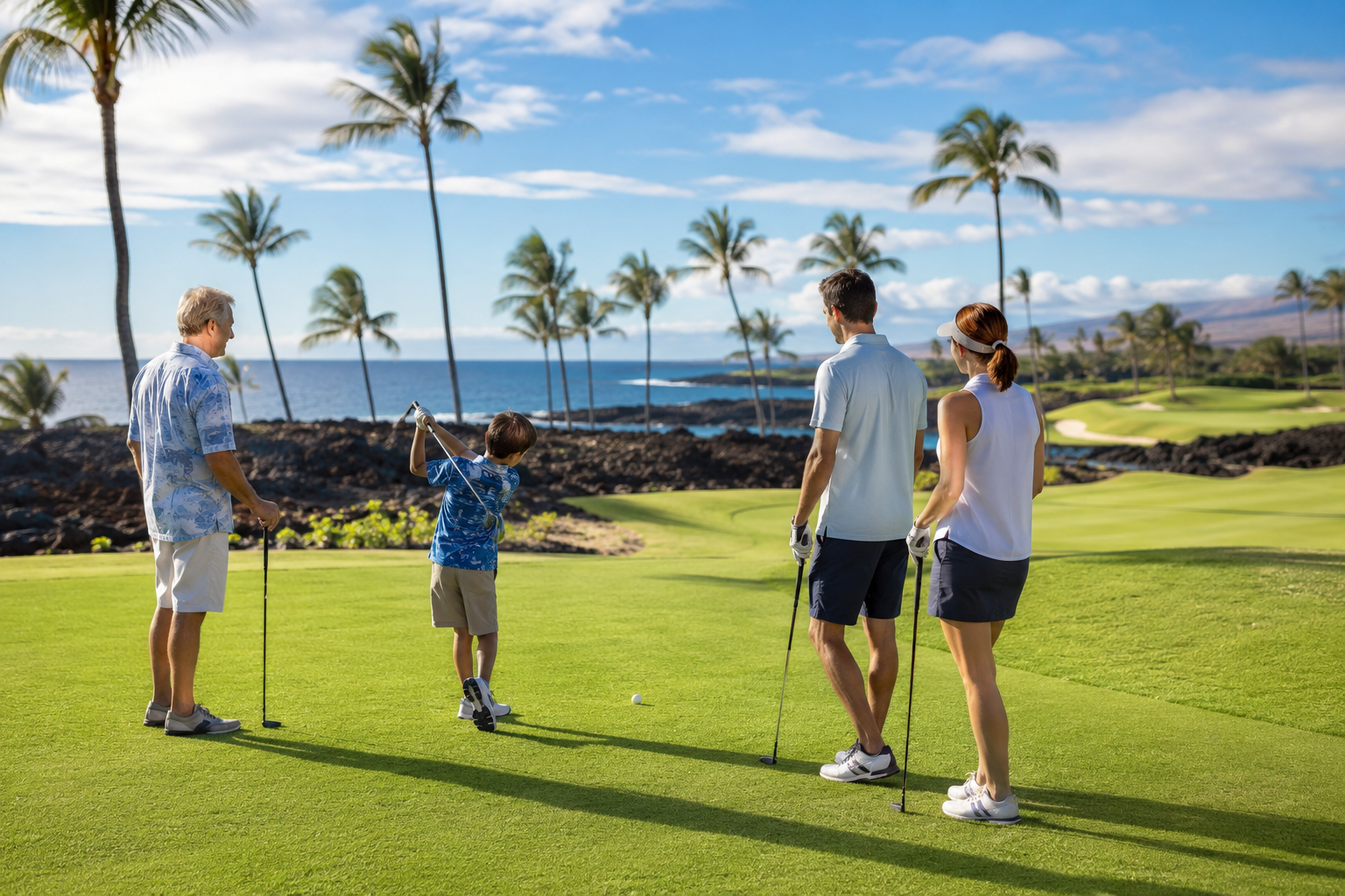 Family playing golf in Hawaii