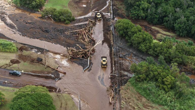 Flooded road in Kau after hurricane Lala